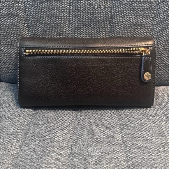 Vera Bradley Black Leather Wallet Clutch with Blue Floral Pattern Inside - Picture 10 of 10